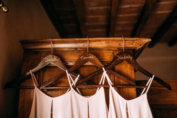 Bridesmaid dresses color blush on personalised hangers