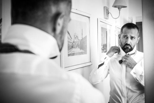 Groom is getting ready for his marriage in Tuscany.